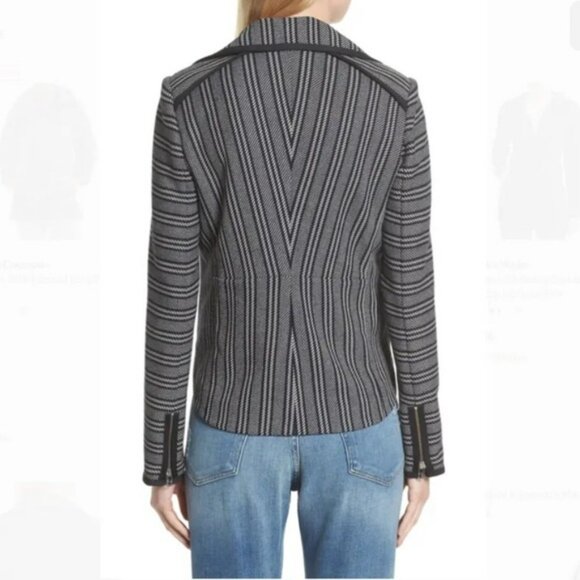 VERONICA BEARD Vertical Stripe Asymmetrical Moto in Navy And White Size 6 - Picture 2 of 10